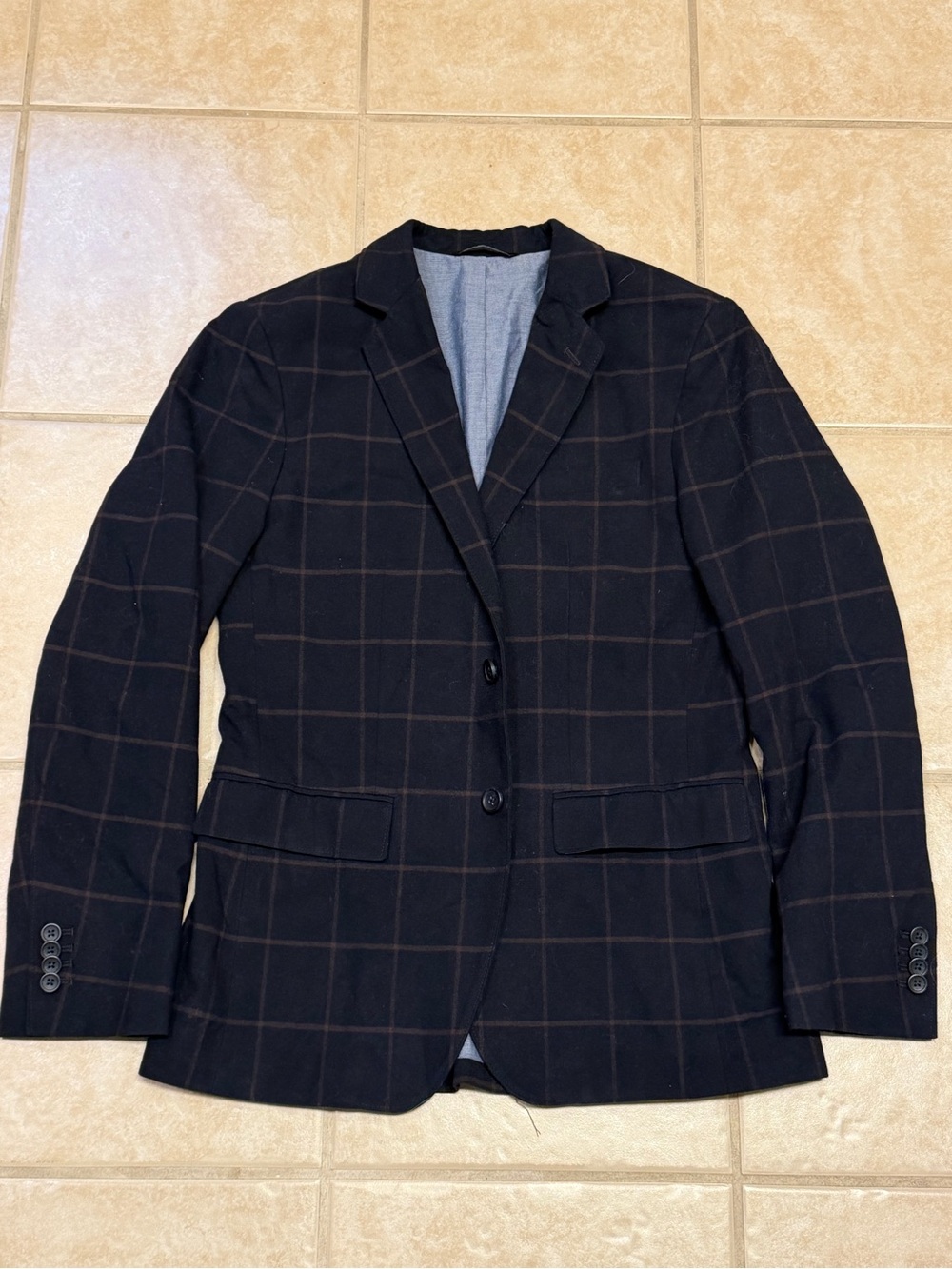 Men's Navy Windowpane Two-Button Blazer 38R